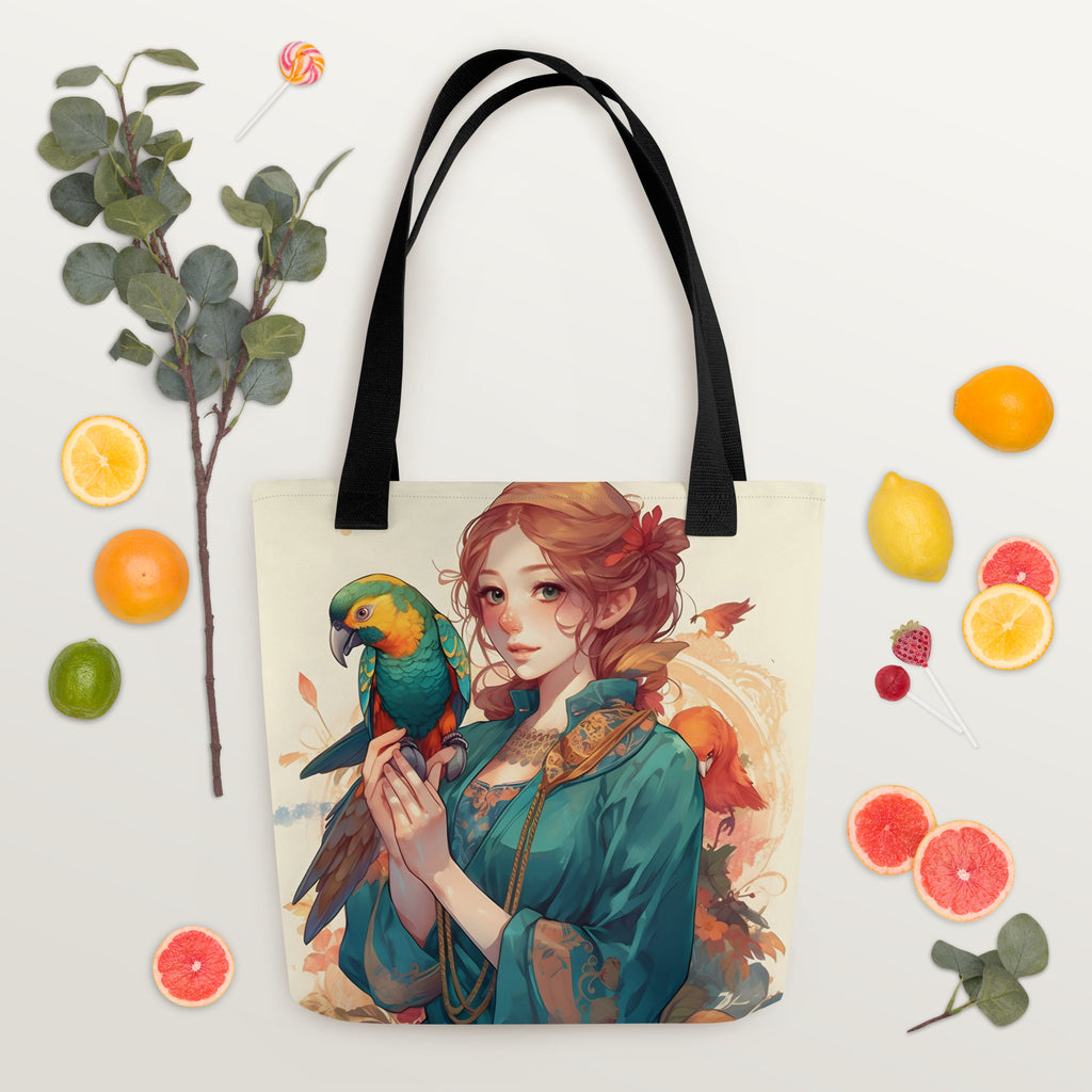 Girl & Parrot Tote Bag
